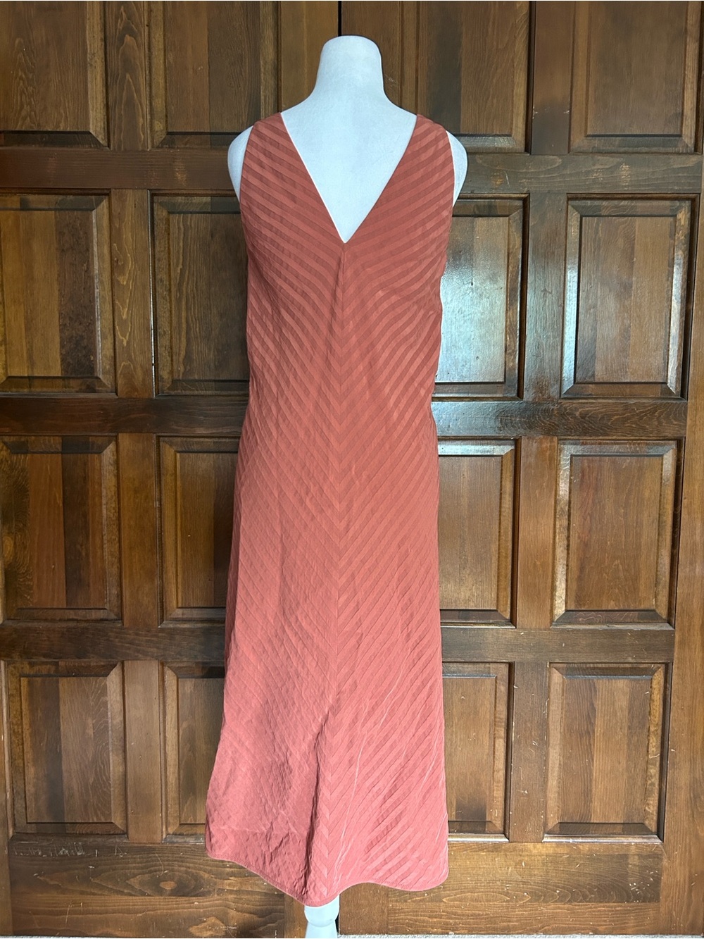Everlane The City Stripe Midi Dress Redwood Orange V-Neck Size 0 - Picture 5 of 10